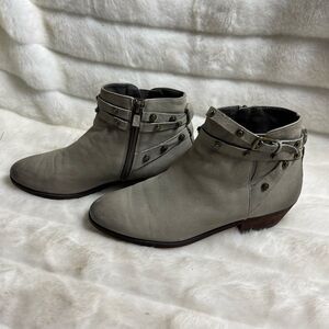 Halogen leather gray ankle boots with side zipper antique tone studs siz…